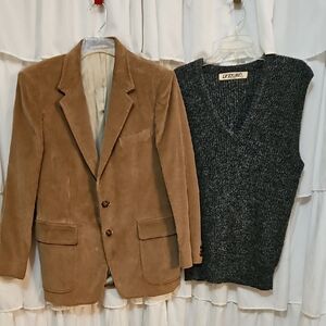 Vintage Tan Corduroy Blazer and Gray Knit Vest